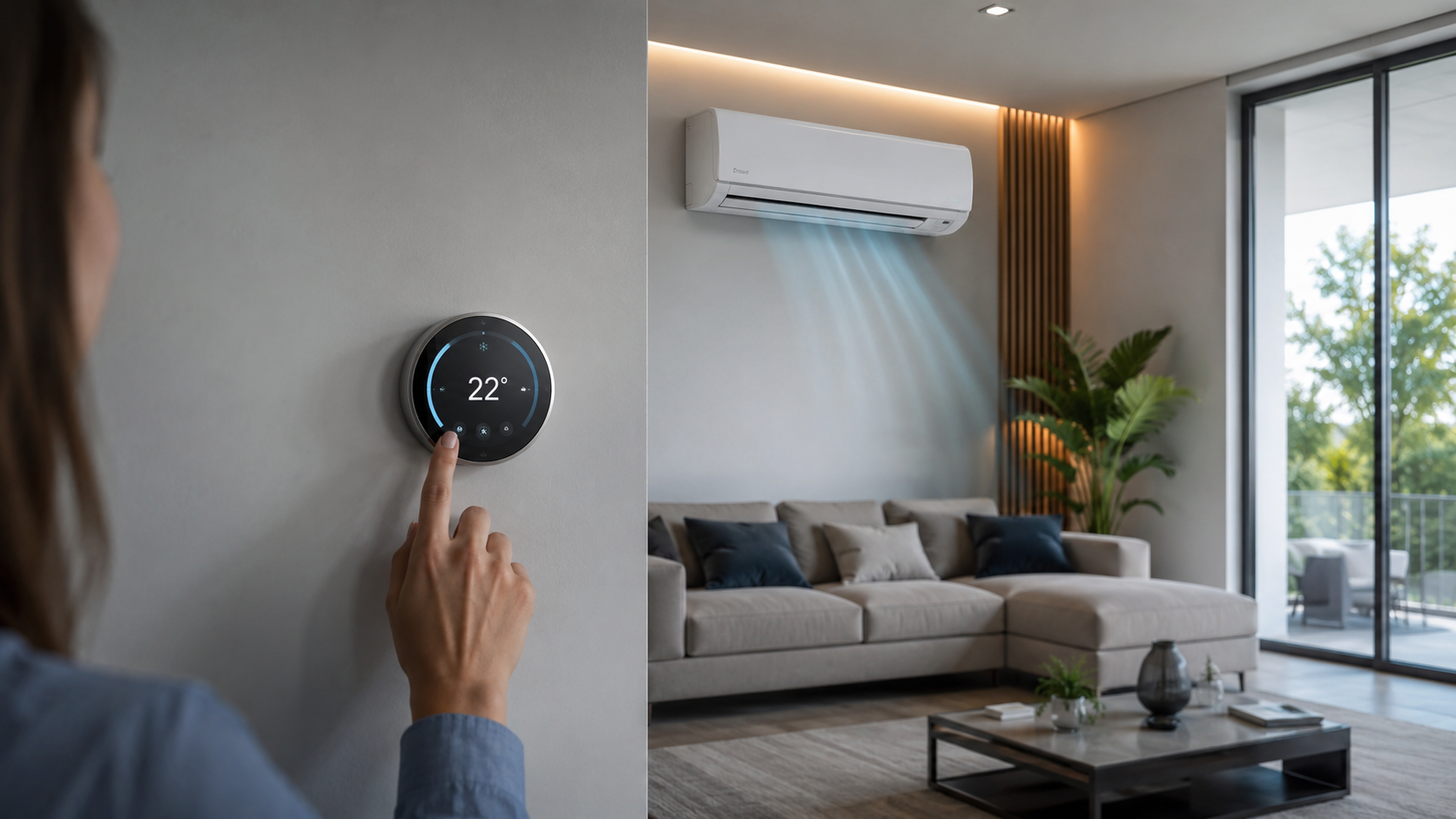 Sala moderna con termostato inteligente