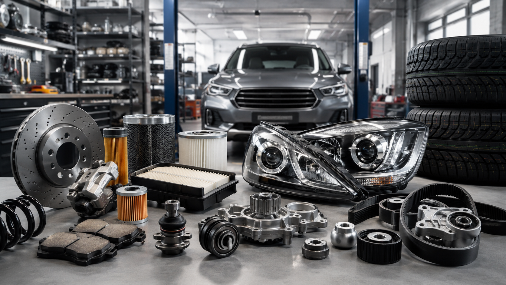 Taller moderno con piezas de coche